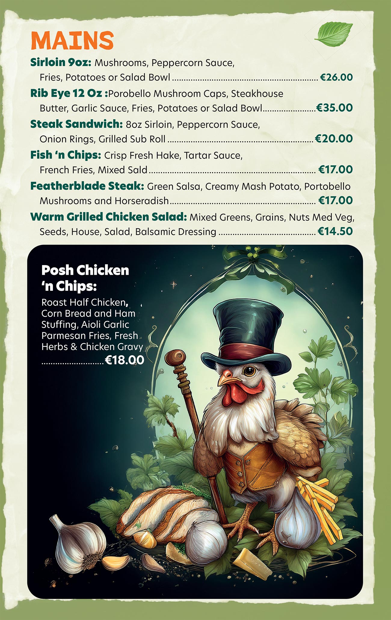 Breathnachs Steak House Kilkenny - Bar Menu